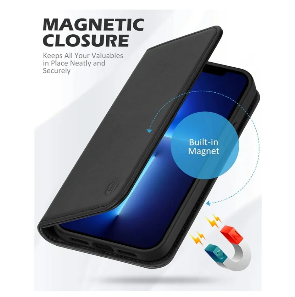 SHIELDON Case for iPhone 13 Pro Max 5G, Genuine Leather Wallet Case